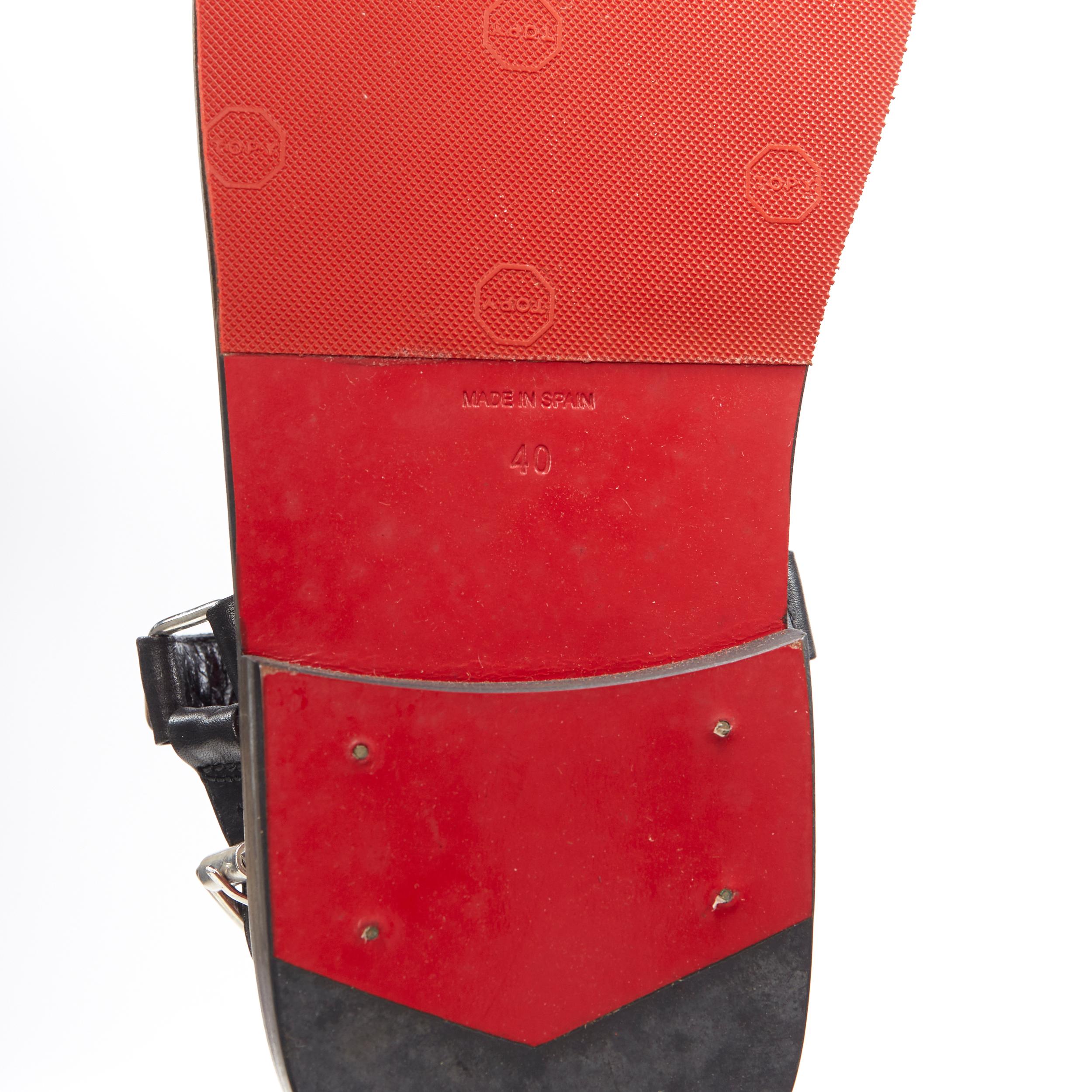 CHRISTIAN LOUBOUTIN Cordaclous Flat silver studded black red leather sandal EU40 6