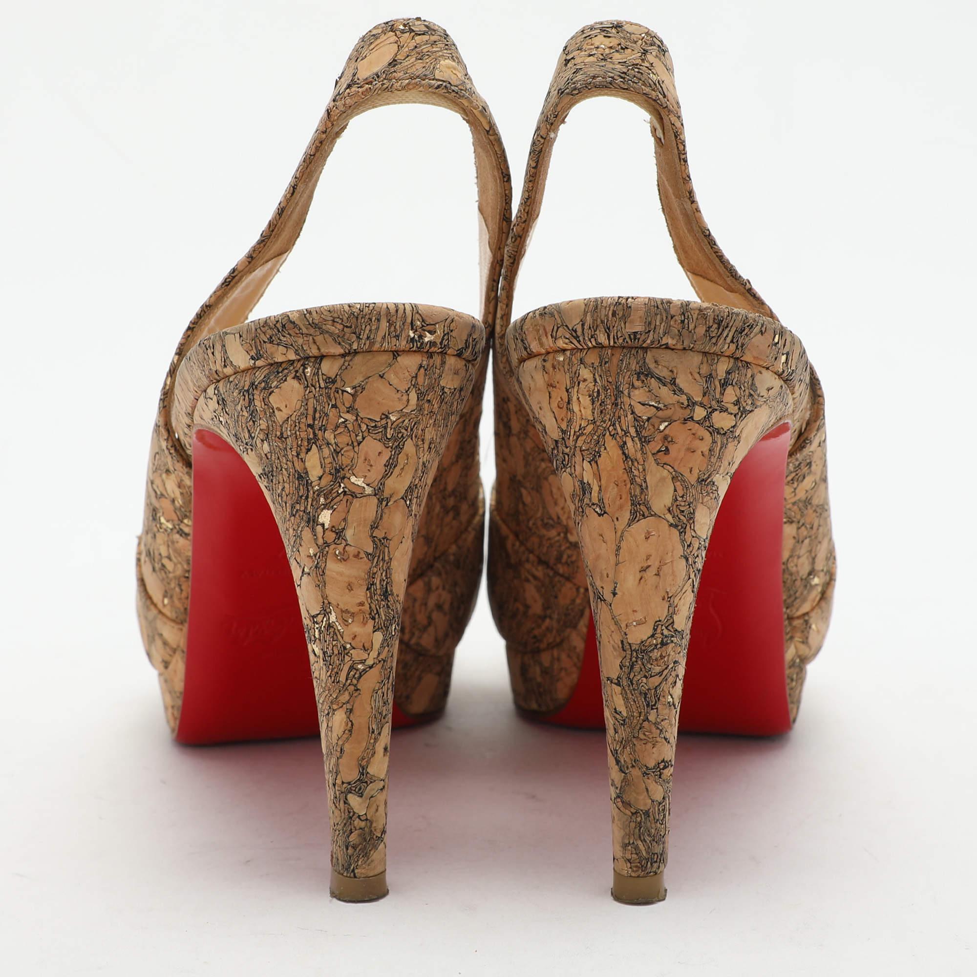 Christian Louboutin - Sandales à plateforme croisées et à brides croisées en liège - Taille 37 Pour femmes en vente