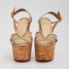 Christian Louboutin Cork & Stroppy Leather Beige Wedges (EU 40  US 9)
