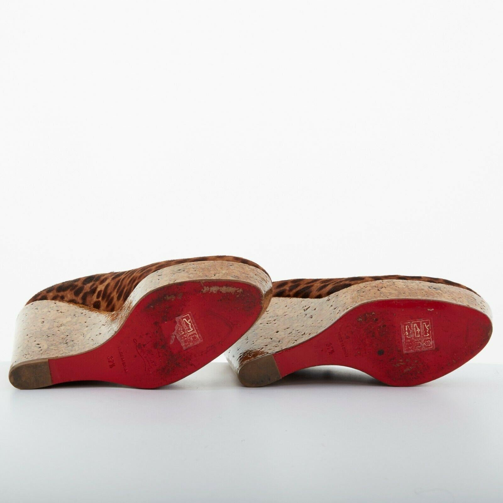 Brown CHRISTIAN LOUBOUTIN Coroclic 140 leopard calf glossy cork wedge heels EU37.5