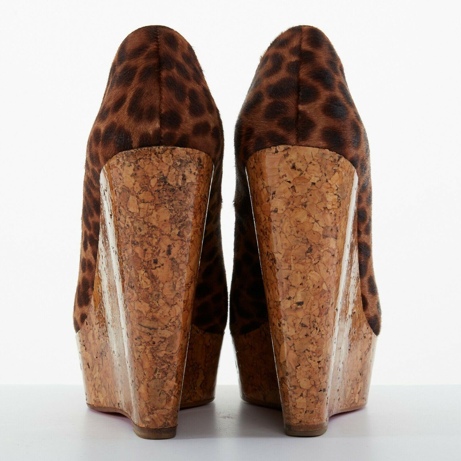 CHRISTIAN LOUBOUTIN Coroclic 140 leopard calf glossy cork wedge heels EU37.5 In Excellent Condition In Hong Kong, NT