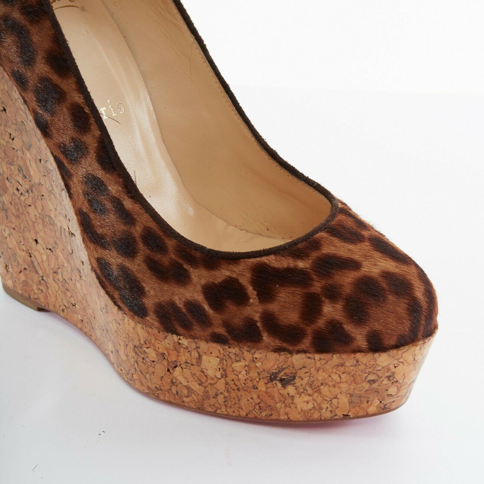 CHRISTIAN LOUBOUTIN Coroclic 140 leopard calf glossy cork wedge heels EU37.5 1