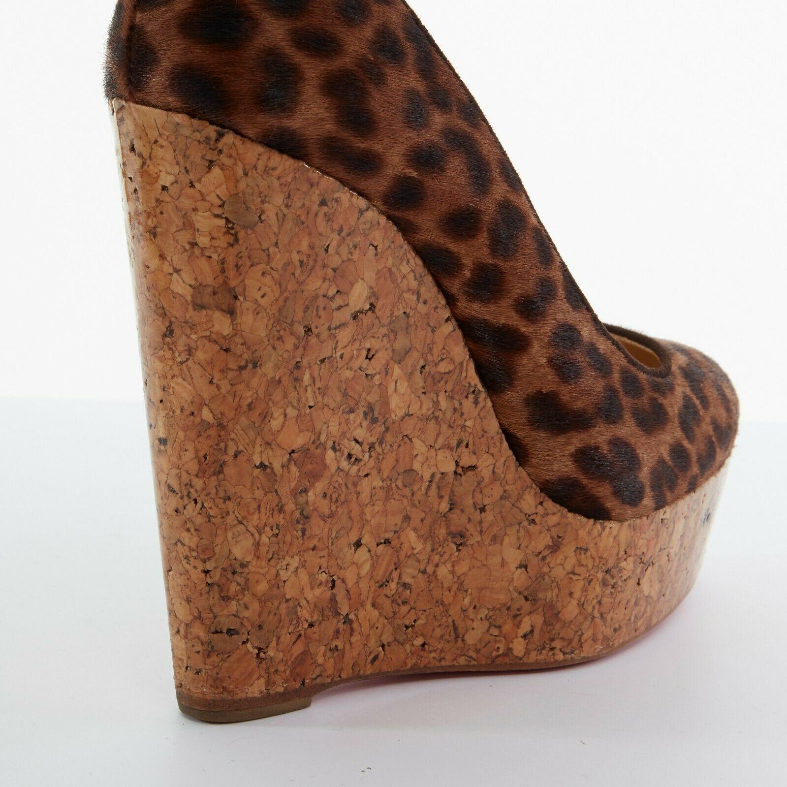 CHRISTIAN LOUBOUTIN Coroclic 140 leopard calf glossy cork wedge heels EU37.5 2