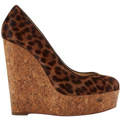 CHRISTIAN LOUBOUTIN Coroclic 140 leopard calf glossy cork wedge heels EU37.5