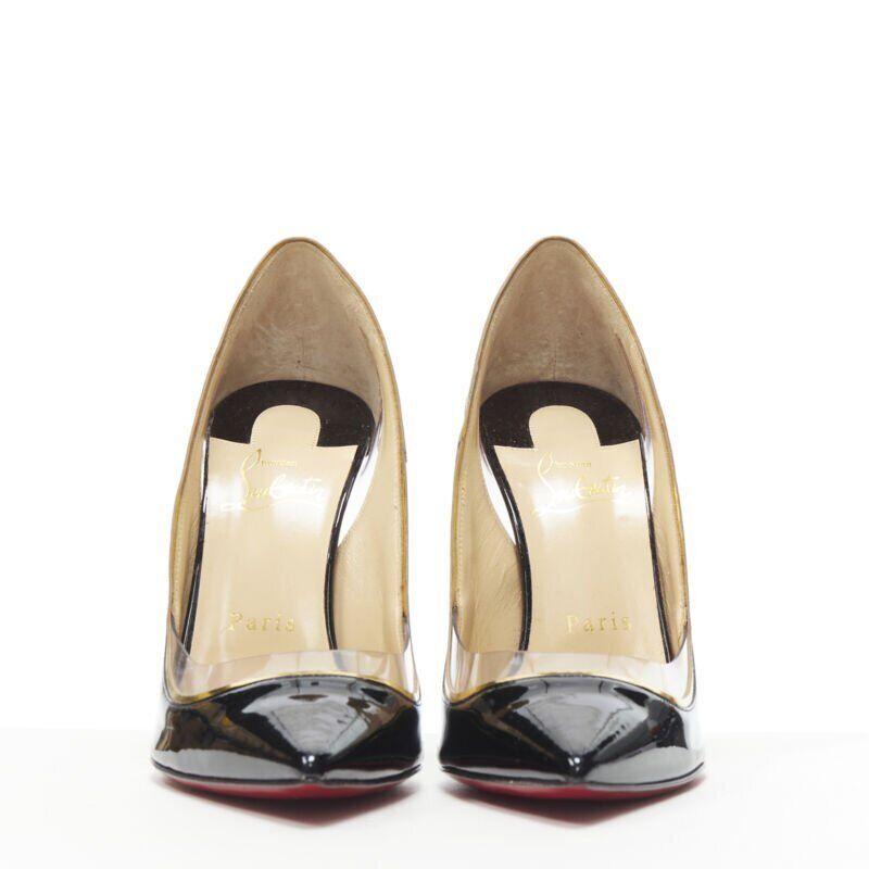Black CHRISTIAN LOUBOUTIN Cosmo 554 black patent gold PVC trimmed pigalle EU37.5