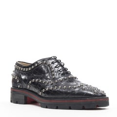 CHRISTIAN LOUBOUTIN Crapadonna black mock croc studded brogue shoe EU38