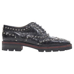 CHRISTIAN LOUBOUTIN Crapadonna black mock croc studded brogue shoe EU38