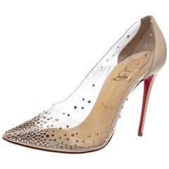 Christian Louboutin Cream Leather And PVC Degrastrass Pointed Toe Pumps Size 41