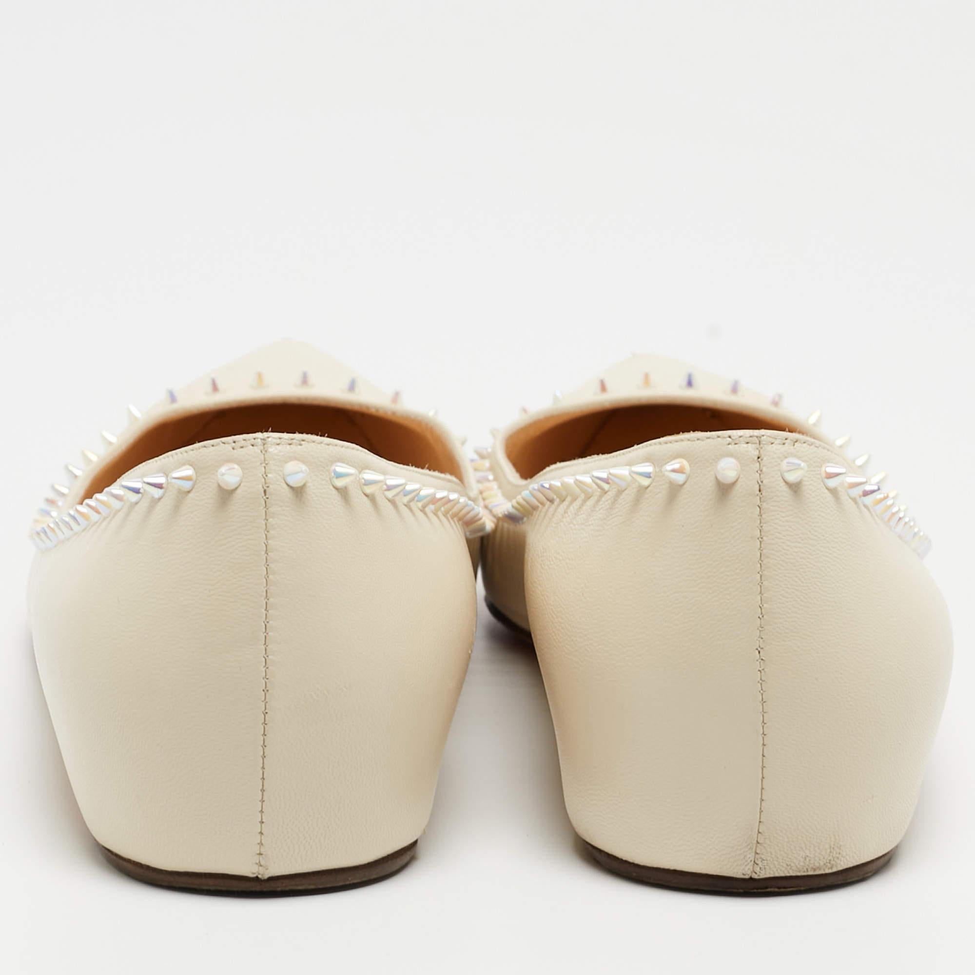 Christian Louboutin Cream Leather Anjalina Ballet Flats Size 39 For Sale 2