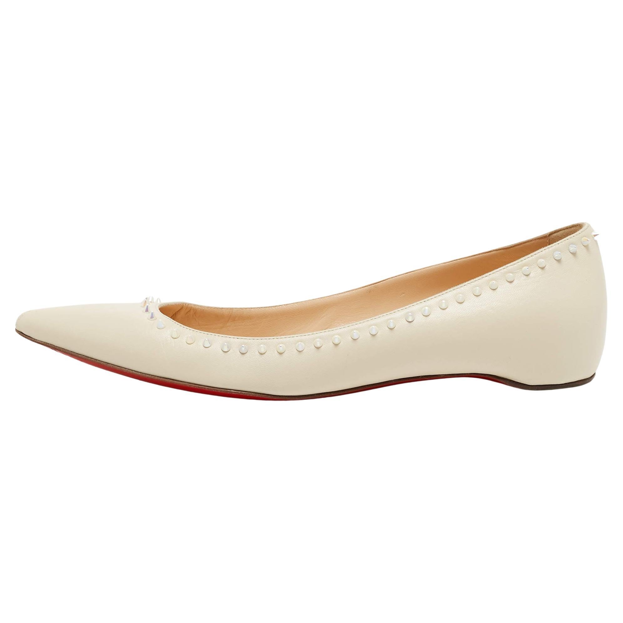 Christian Louboutin Cream Leather Anjalina Ballet Flats Size 39 For Sale
