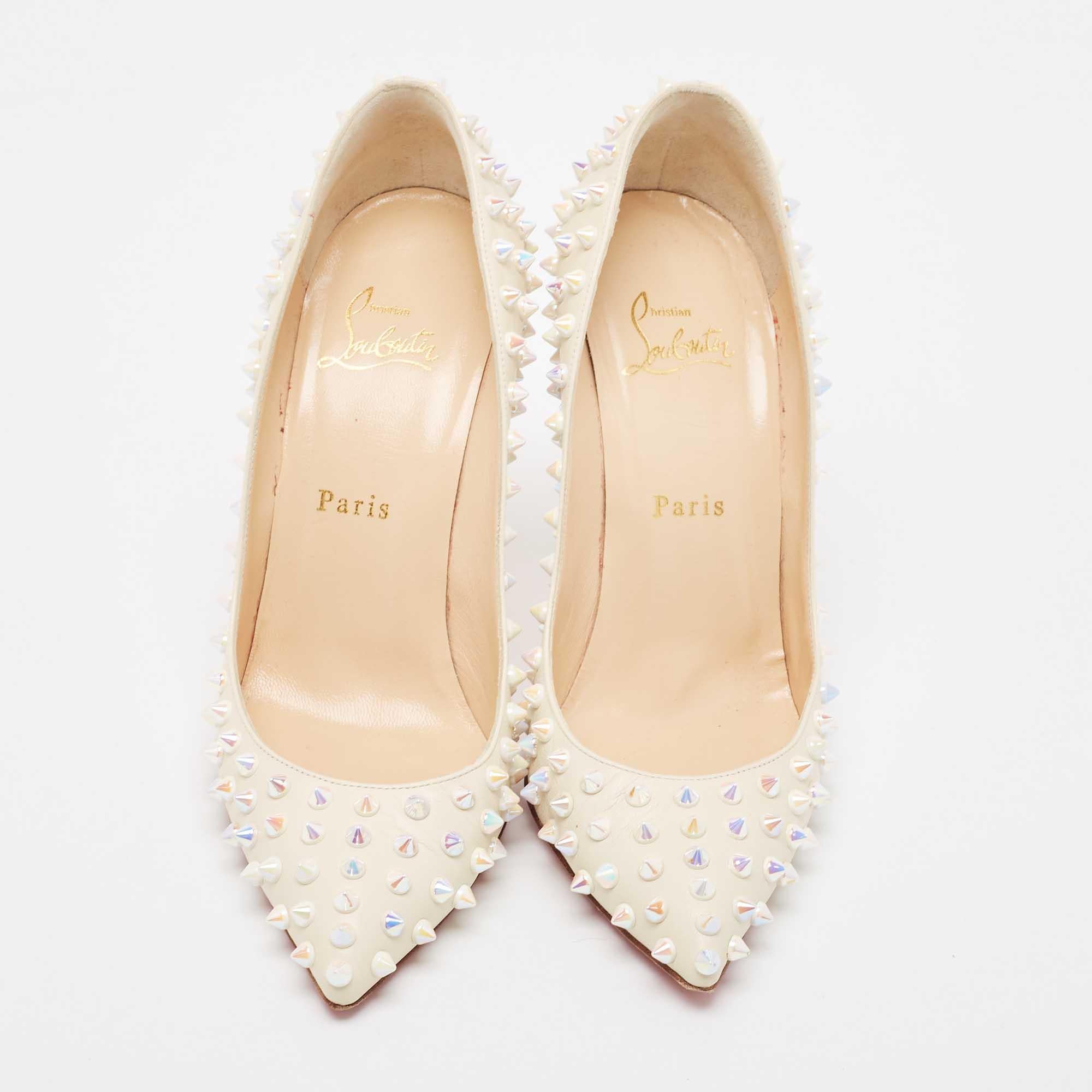 Make a chic style statement with these designer pumps. They showcase sturdy heels and durable soles, perfect for your fashionable outings!

Includes: Original Dustbag, Original Box, Extra Heel Tips, Extra Spikes

