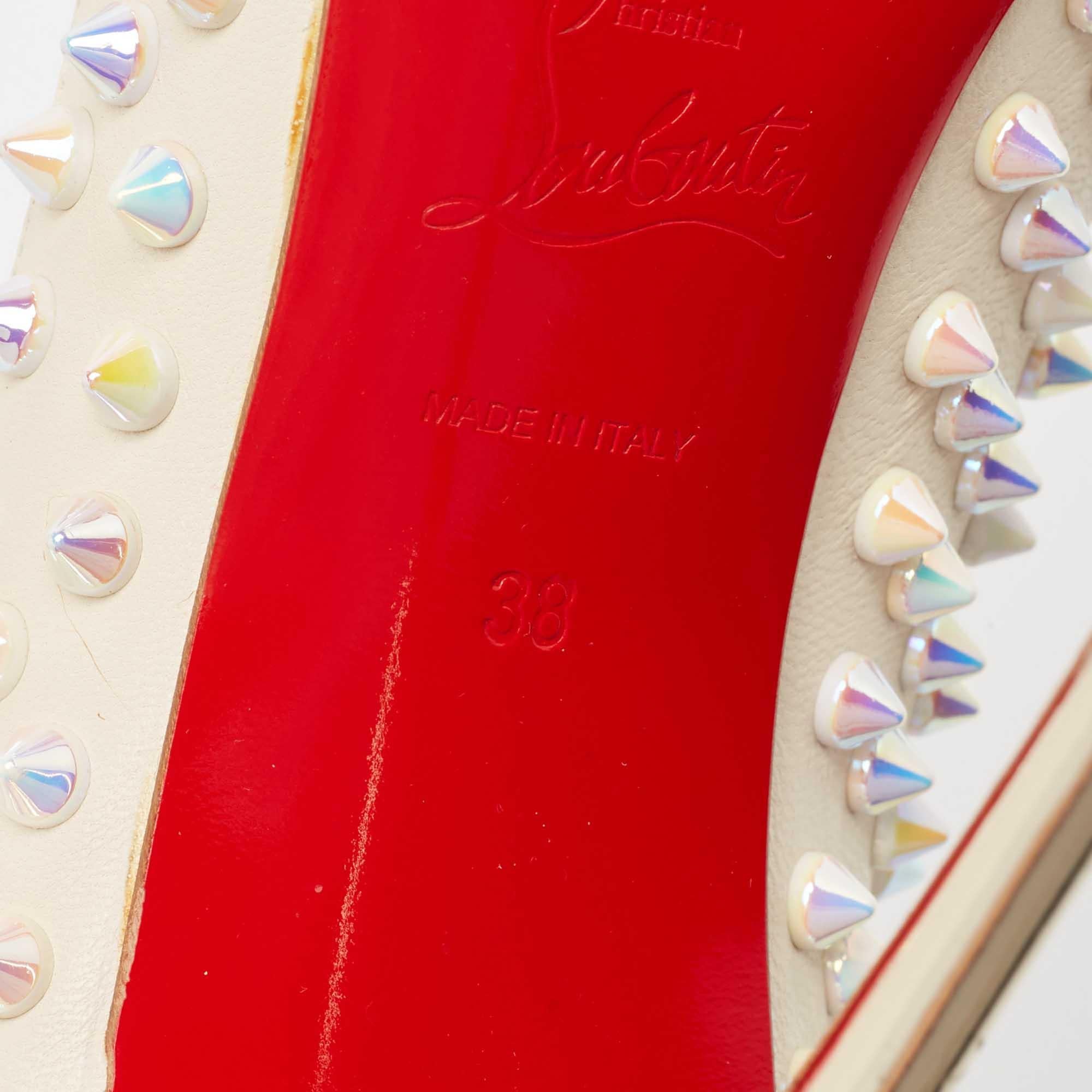 Christian Louboutin Cream Leather Follies Spikes Pointed Toe Pumps Size 38 2