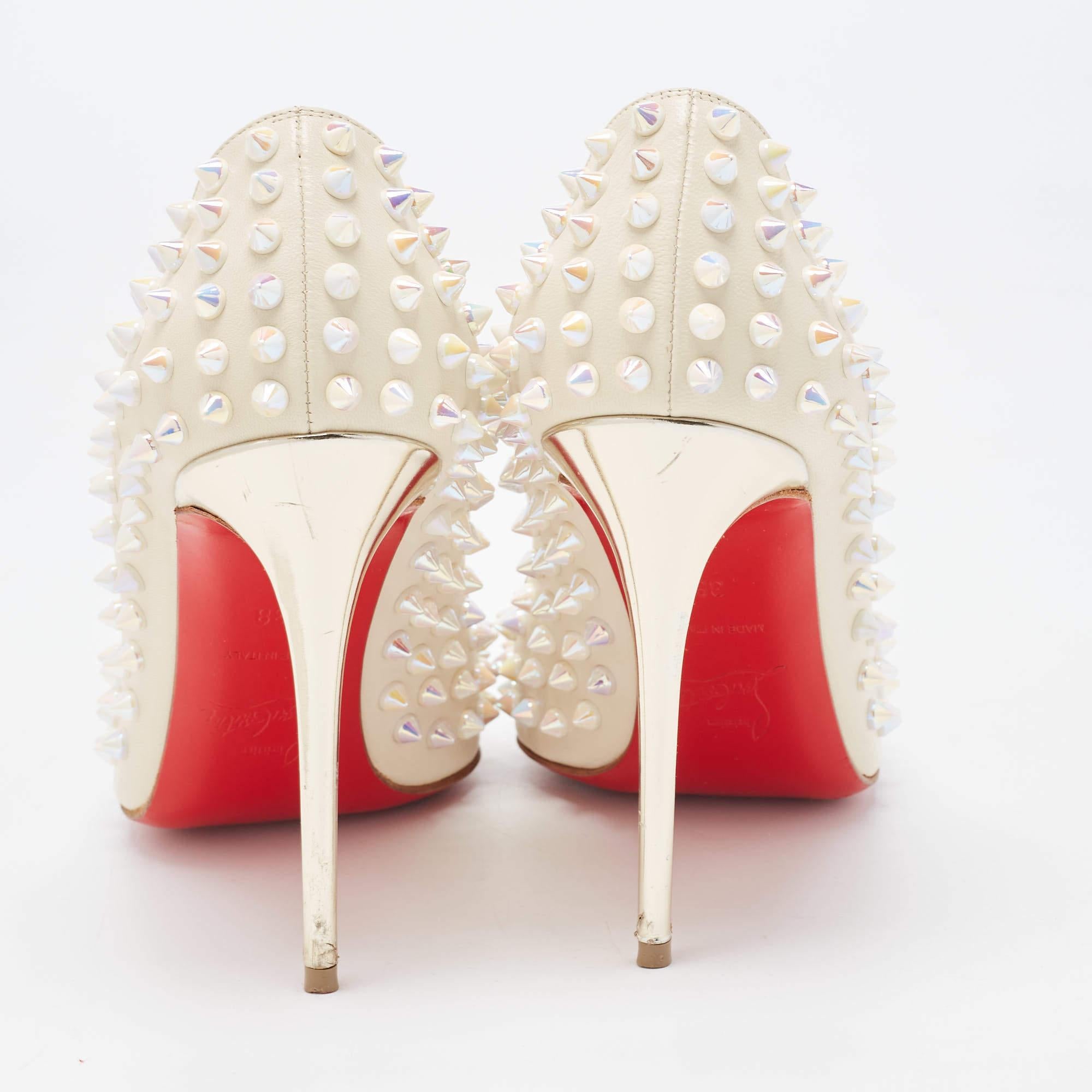 Christian Louboutin Cream Leather Pigalle Spikes Pumps Size 38 2