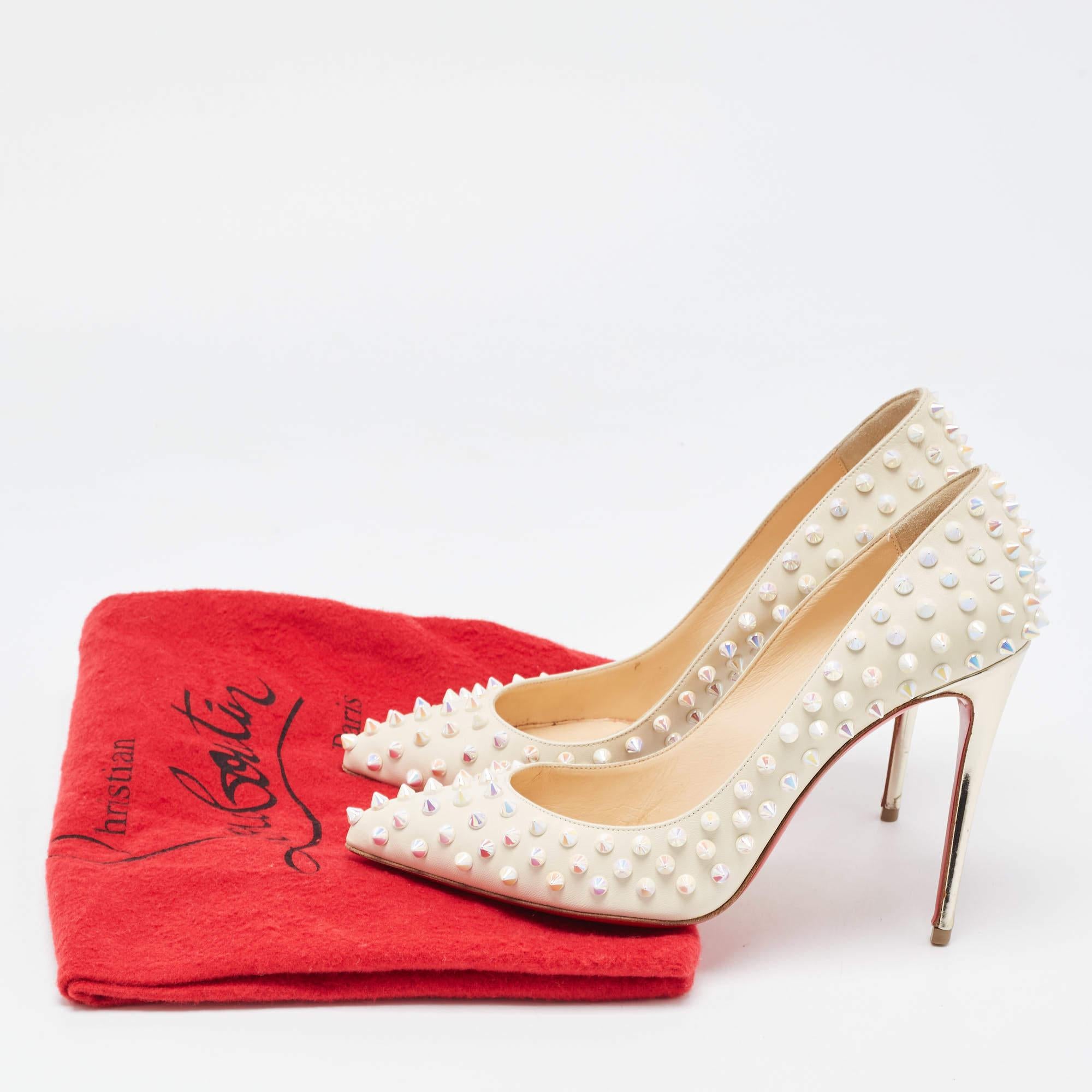 Christian Louboutin Cream Leather Pigalle Spikes Pumps Size 38 4