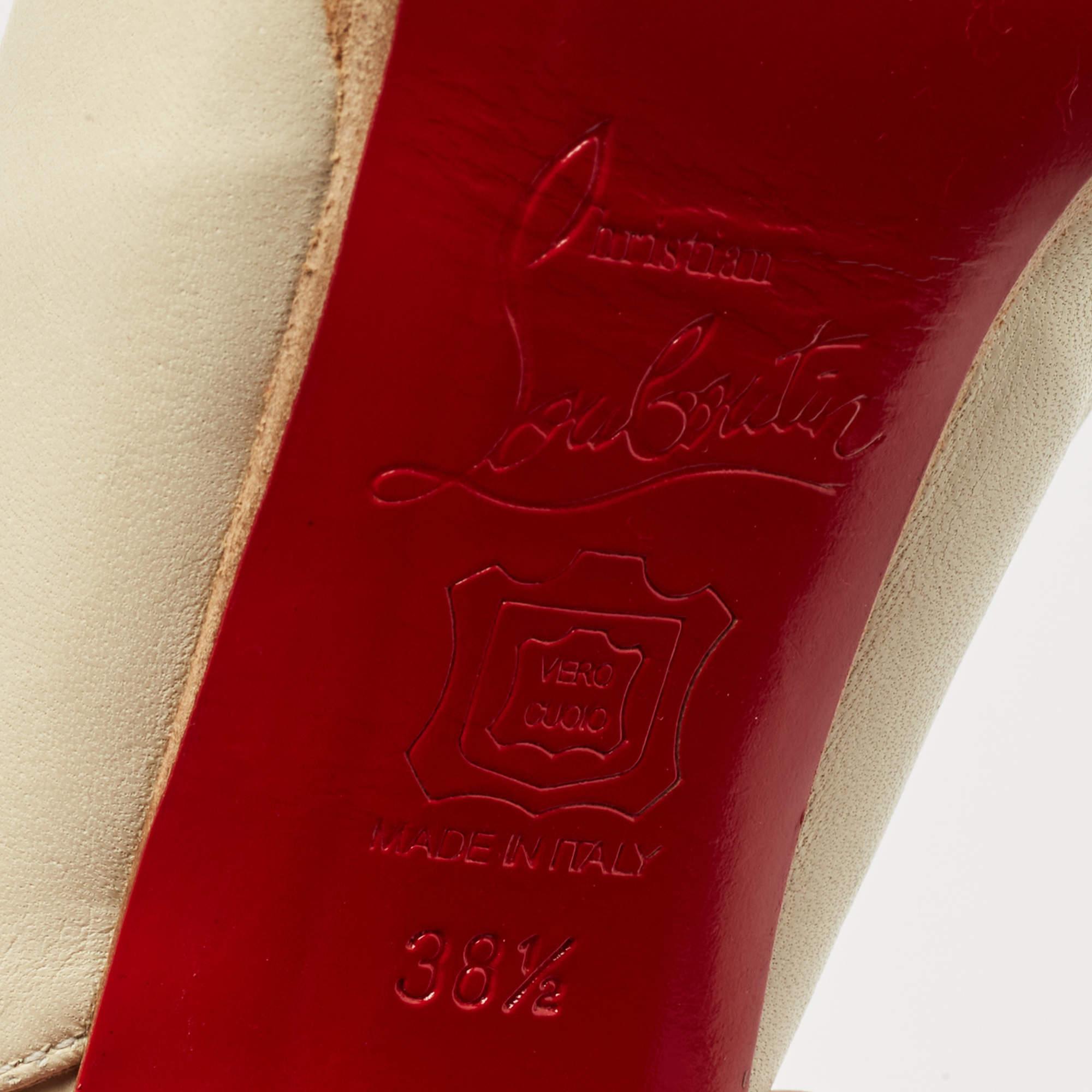 Christian Louboutin Cream Leather Platform Slingback Pumps Size 38.5 For Sale 3