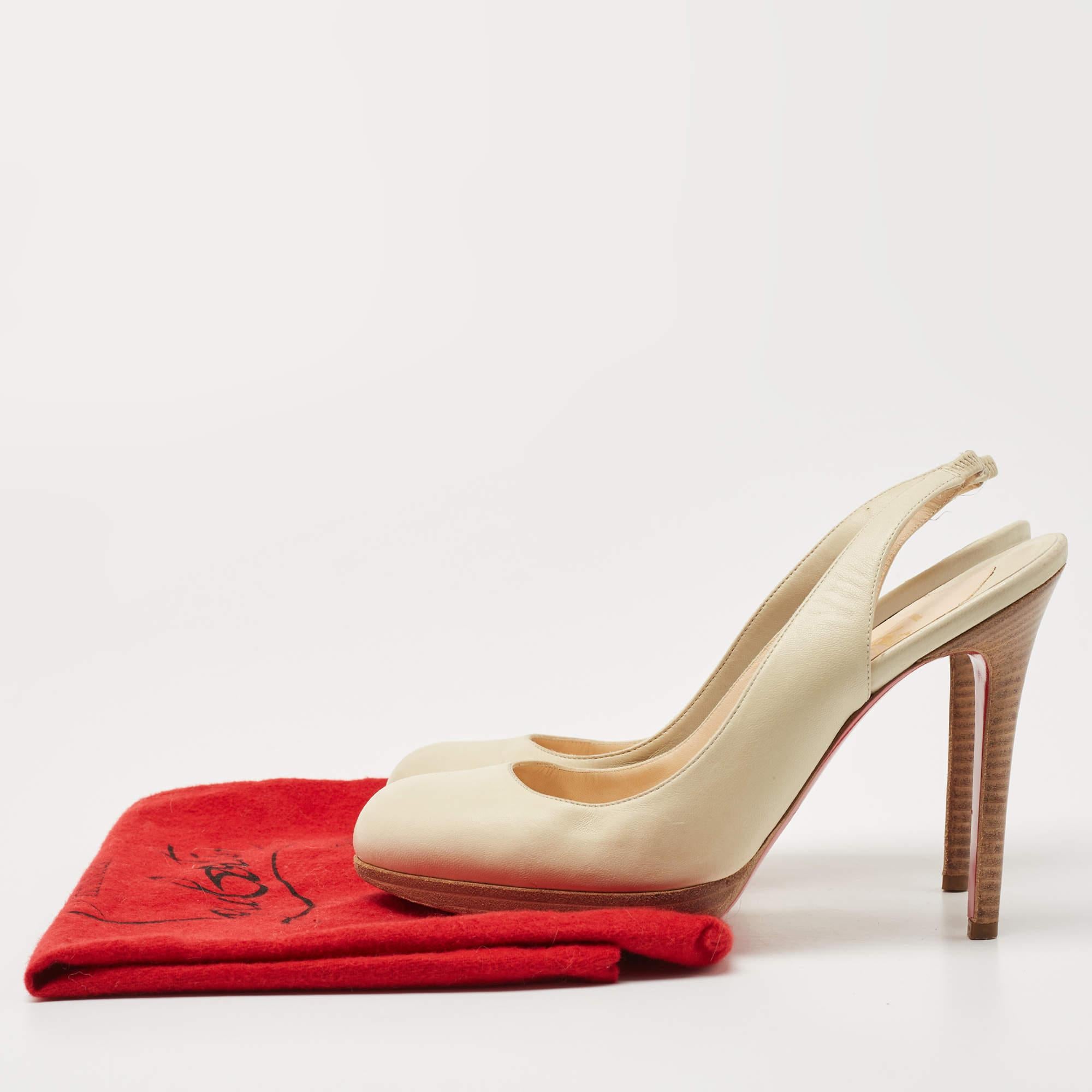 Christian Louboutin Cream Leather Platform Slingback Pumps Size 38.5 For Sale 4