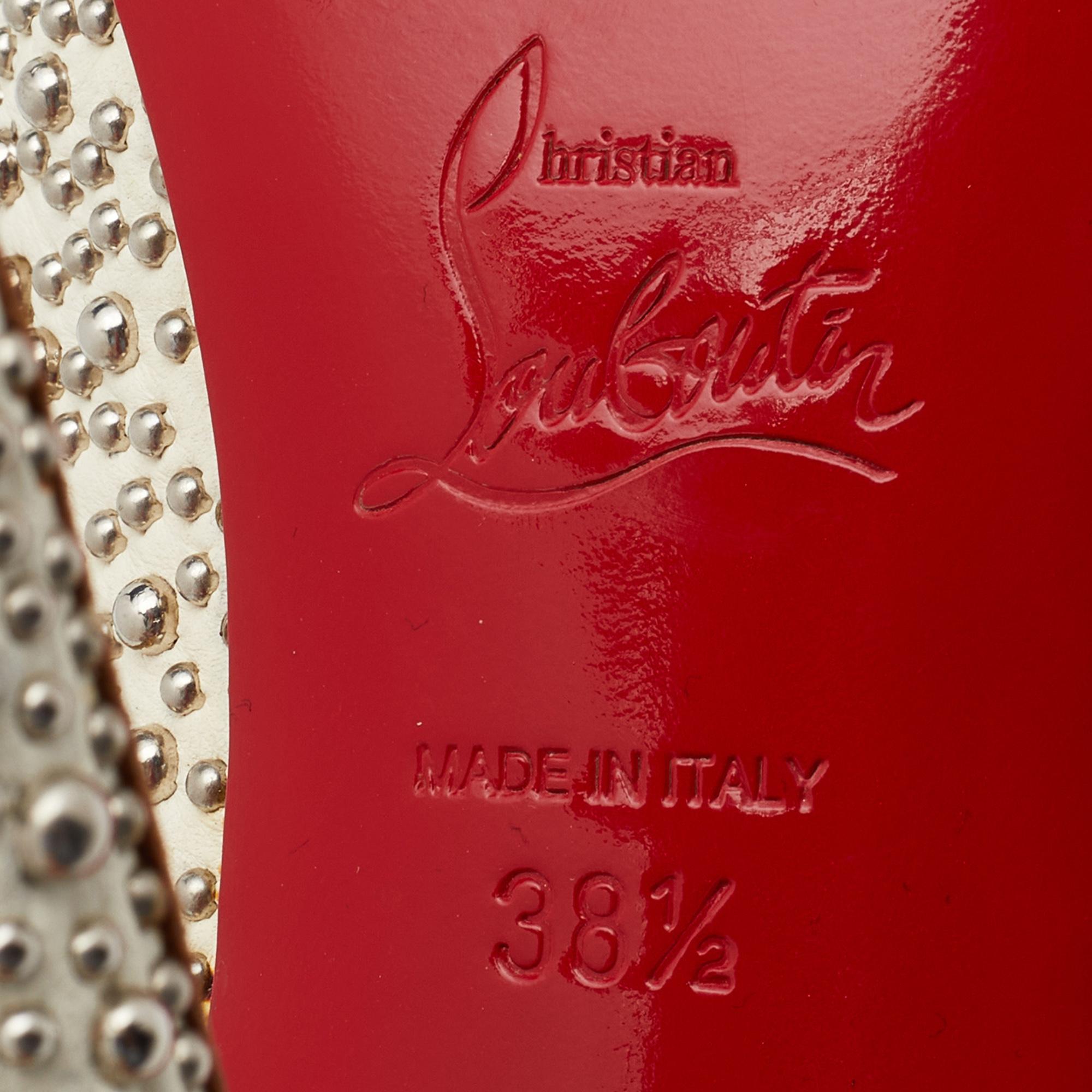 Christian Louboutin Cream Leather Studded Studio Peep Toe Pumps Size 38.5 1