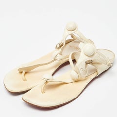 Christian Louboutin Cream Leather Thong Ankle Strap Flat Sandals Size 38.5