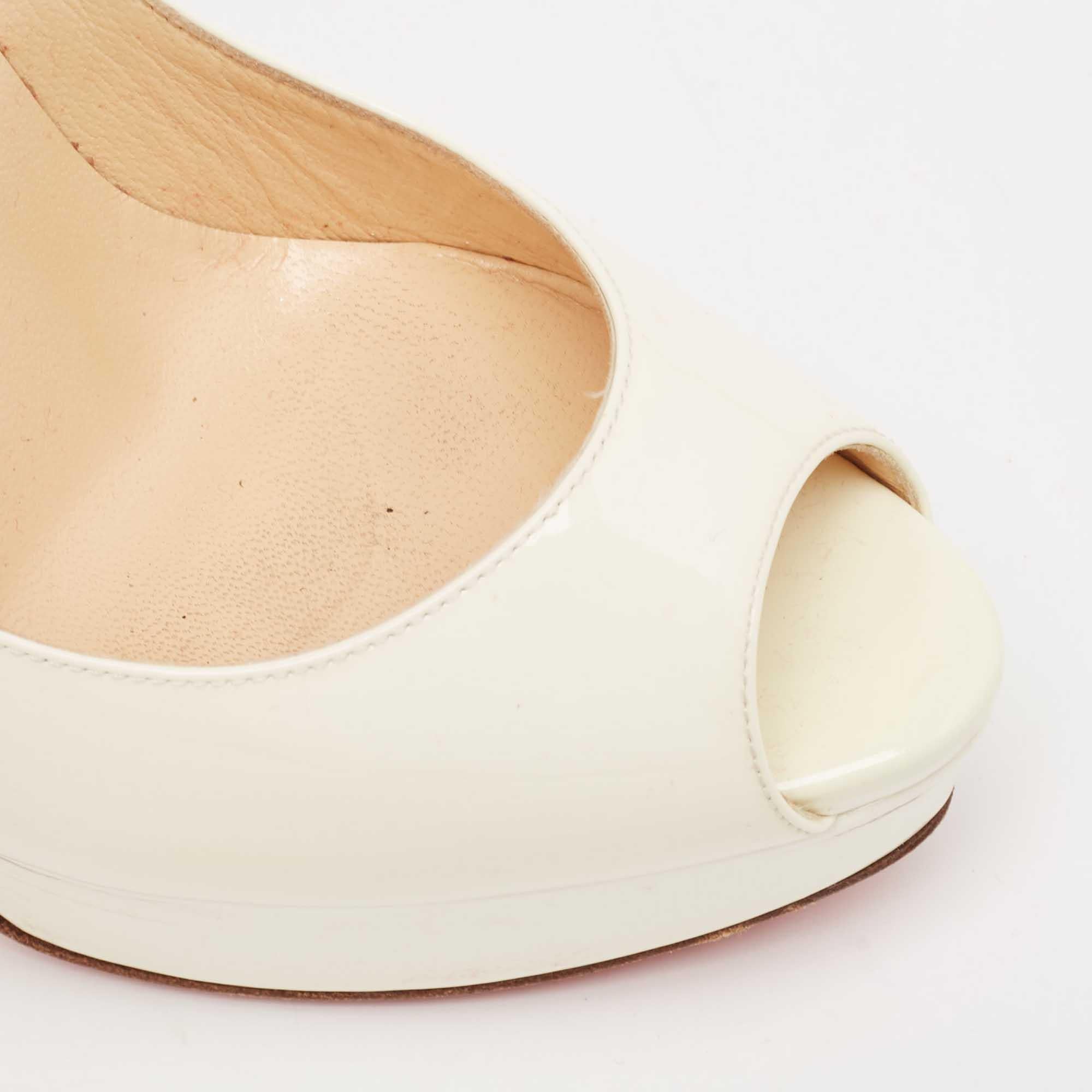 Christian Louboutin Cream Patent Lady Peep Pumps Size 36 For Sale 2