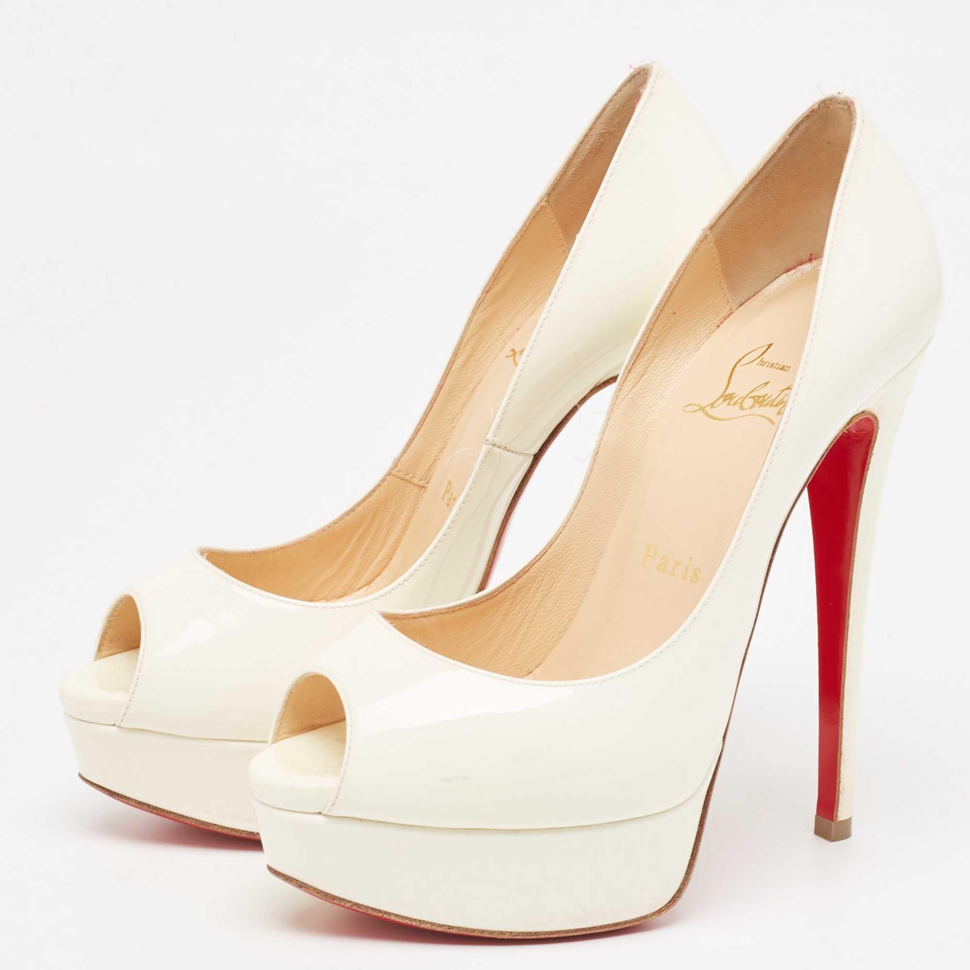 Christian Louboutin Cream Patent Lady Peep Pumps Size 36 For Sale 4
