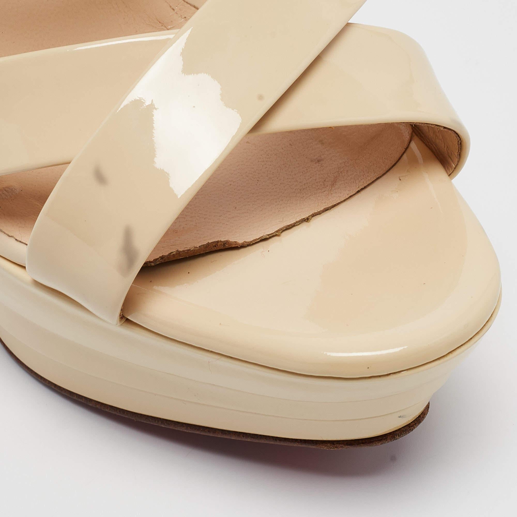 Christian Louboutin Cream Patent Leather Amelissa Sandals Size 38.5 2