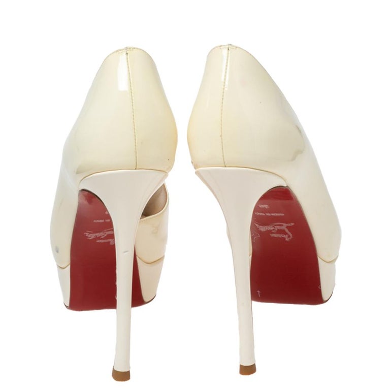 Christian Louboutin Cream Patent Leather D'orsay Peep-Toe Platform Pumps  Size 39 For Sale at 1stDibs