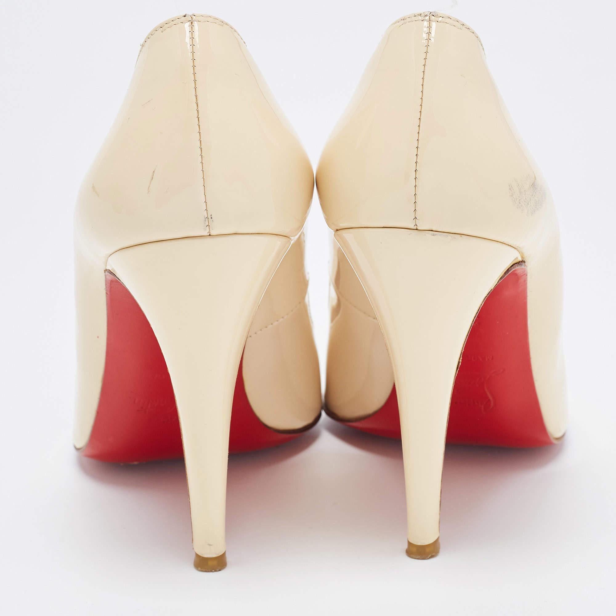 Beige Christian Louboutin Cream Patent Leather Elisa Pumps Size 37.5 For Sale