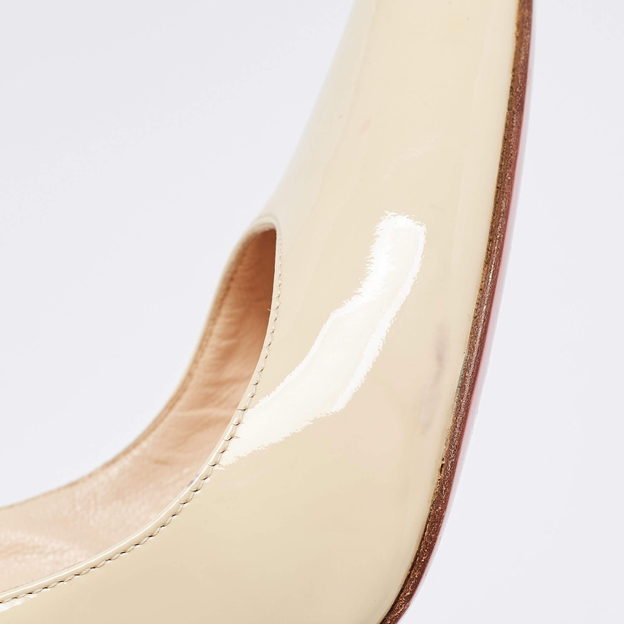 Christian Louboutin Cream Patent Leather Elisa Pumps Size 37.5 For Sale 2