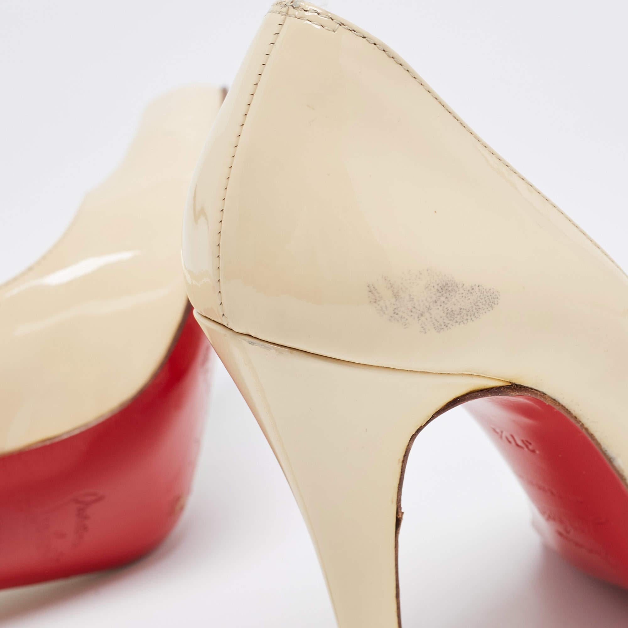 Christian Louboutin Cream Patent Leather Elisa Pumps Size 37.5 For Sale 4