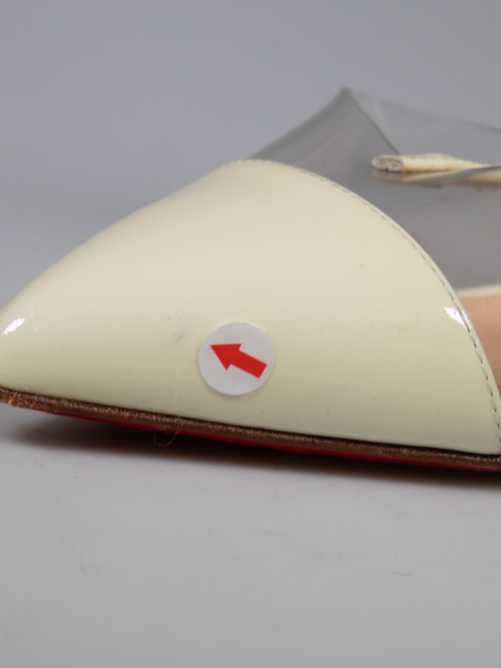 Christian Louboutin Cream Patent Pointed Toe Heels Size IT 38 For Sale 1