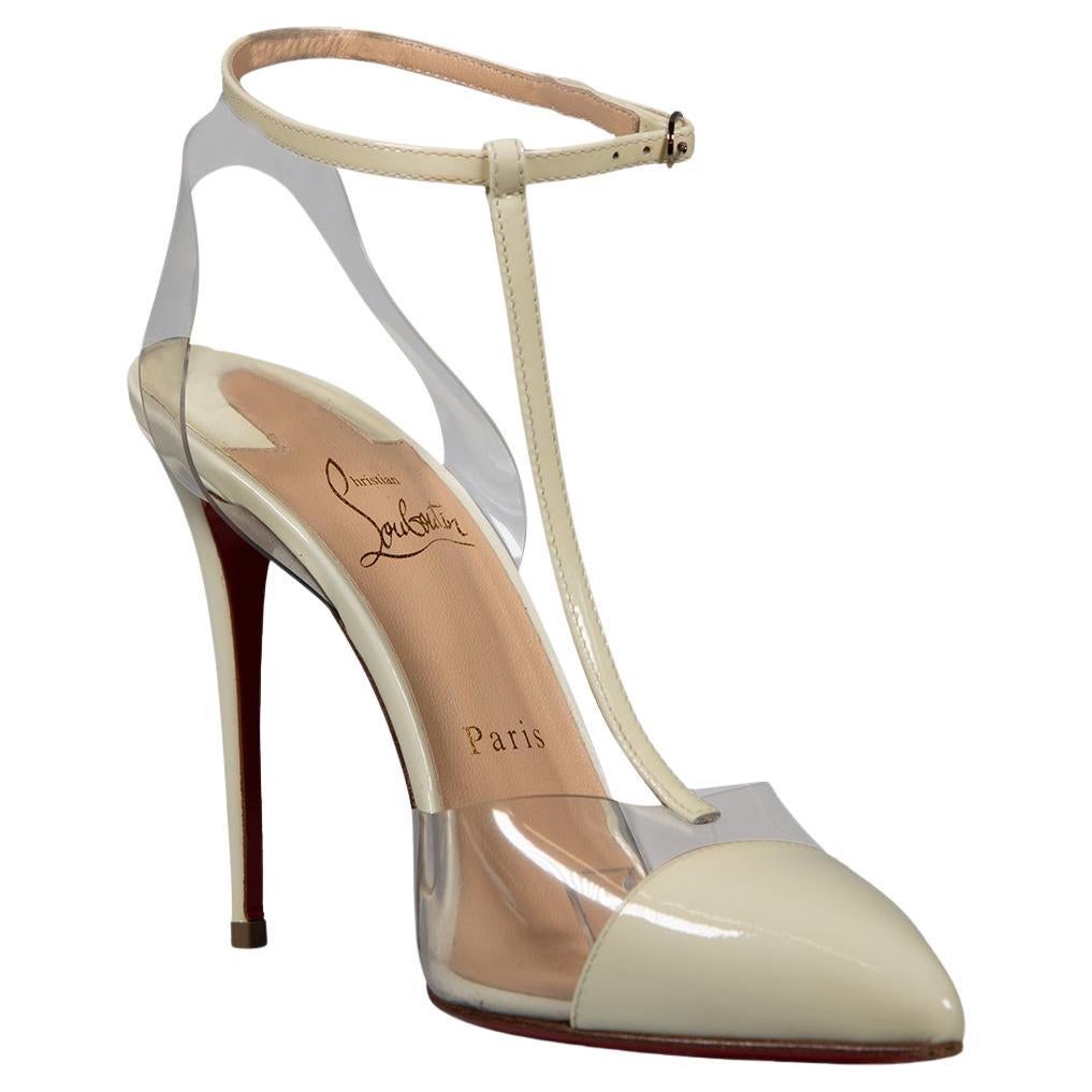 Christian Louboutin Cream Patent Pointed Toe Heels Size IT 38 For Sale