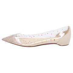 Christian Louboutin Cream PVC Leather Degrastrass Pointed-Toe Flats Size 38.5