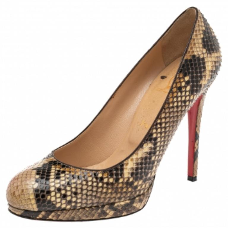 De las mujeres Christian Louboutin Crema/Piel de pitón Nueva Plataforma Simple Bombas Tamaño 39.5 en venta
