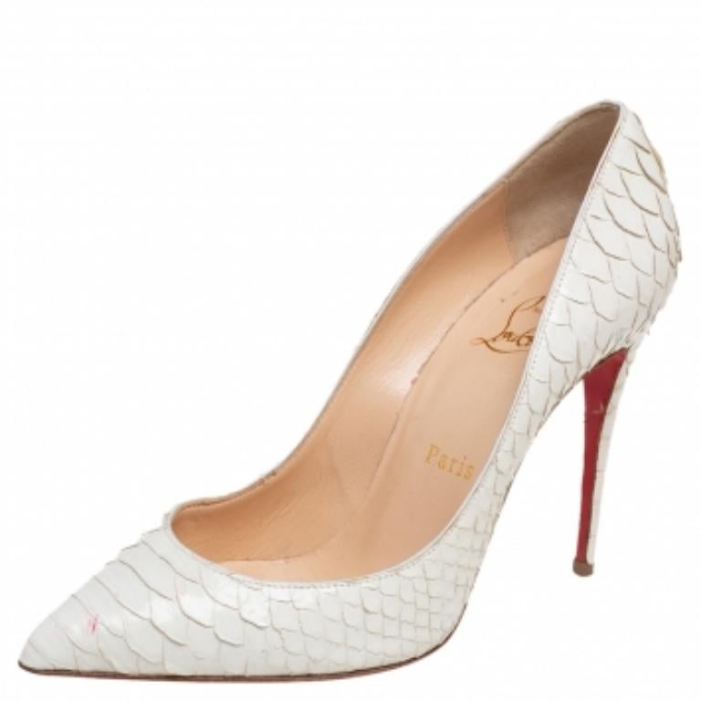 Beige Christian Louboutin escarpins Pigalle Follies en cuir python crème, taille 37 en vente