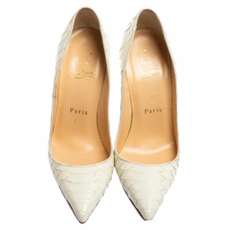Beige Christian Louboutin Pumps So Kate in pelle di pitone color crema misura 35,5 in vendita