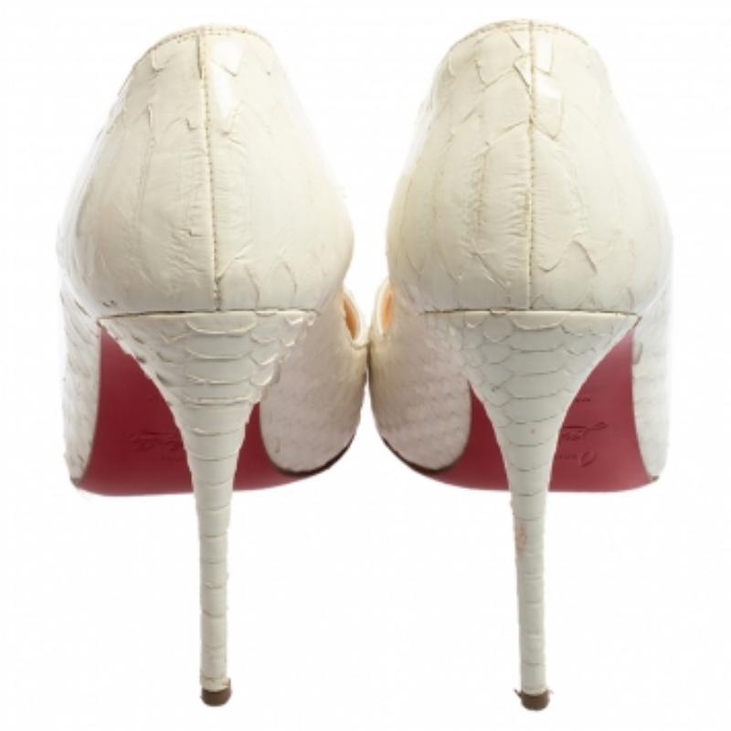 Donna Christian Louboutin Pumps So Kate in pelle di pitone color crema misura 35,5 in vendita