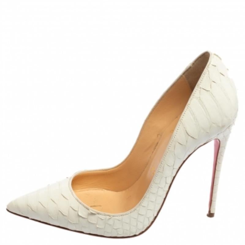 Christian Louboutin Pumps So Kate in pelle di pitone color crema misura 35,5 in vendita 1