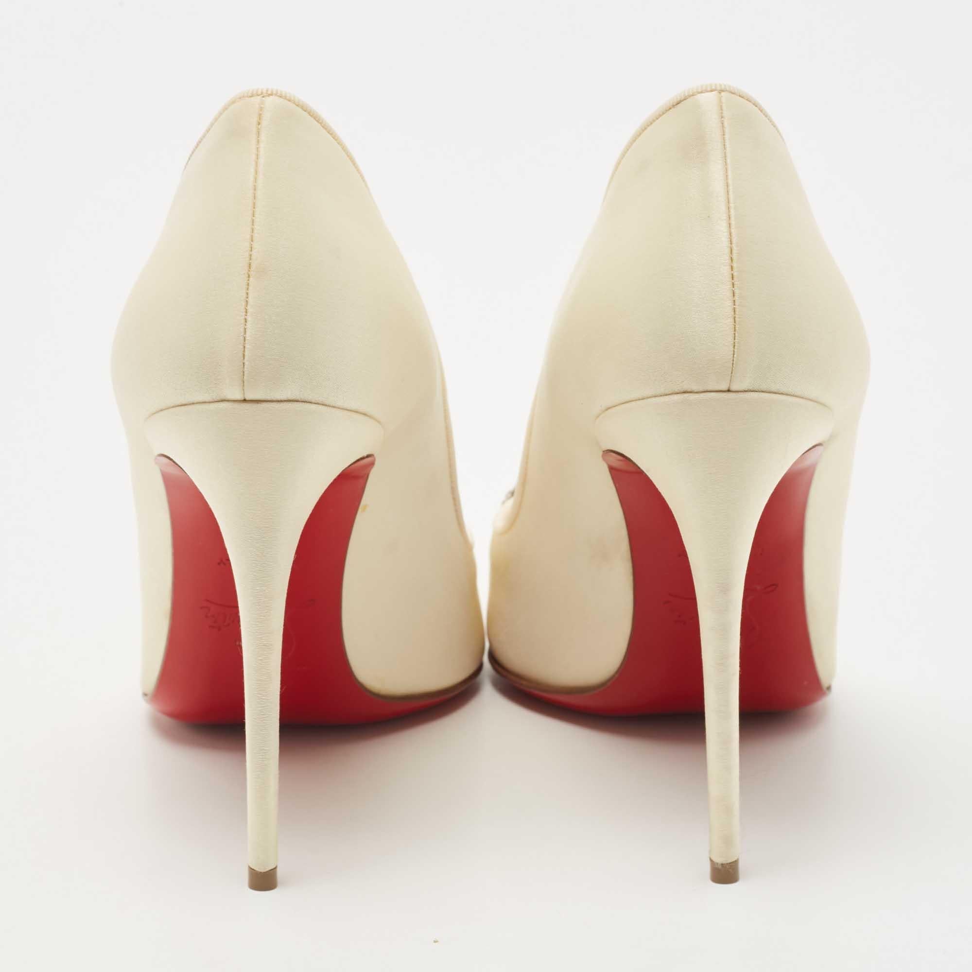 Beige Christian Louboutin Cream Satin Cristacora Pumps Size 38