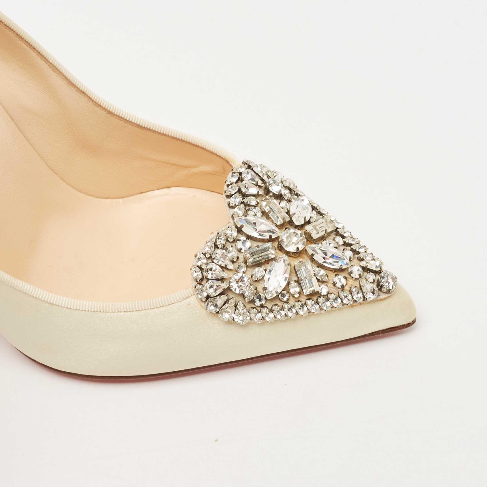 Christian Louboutin Cream Satin Cristacora Pumps Size 38 1