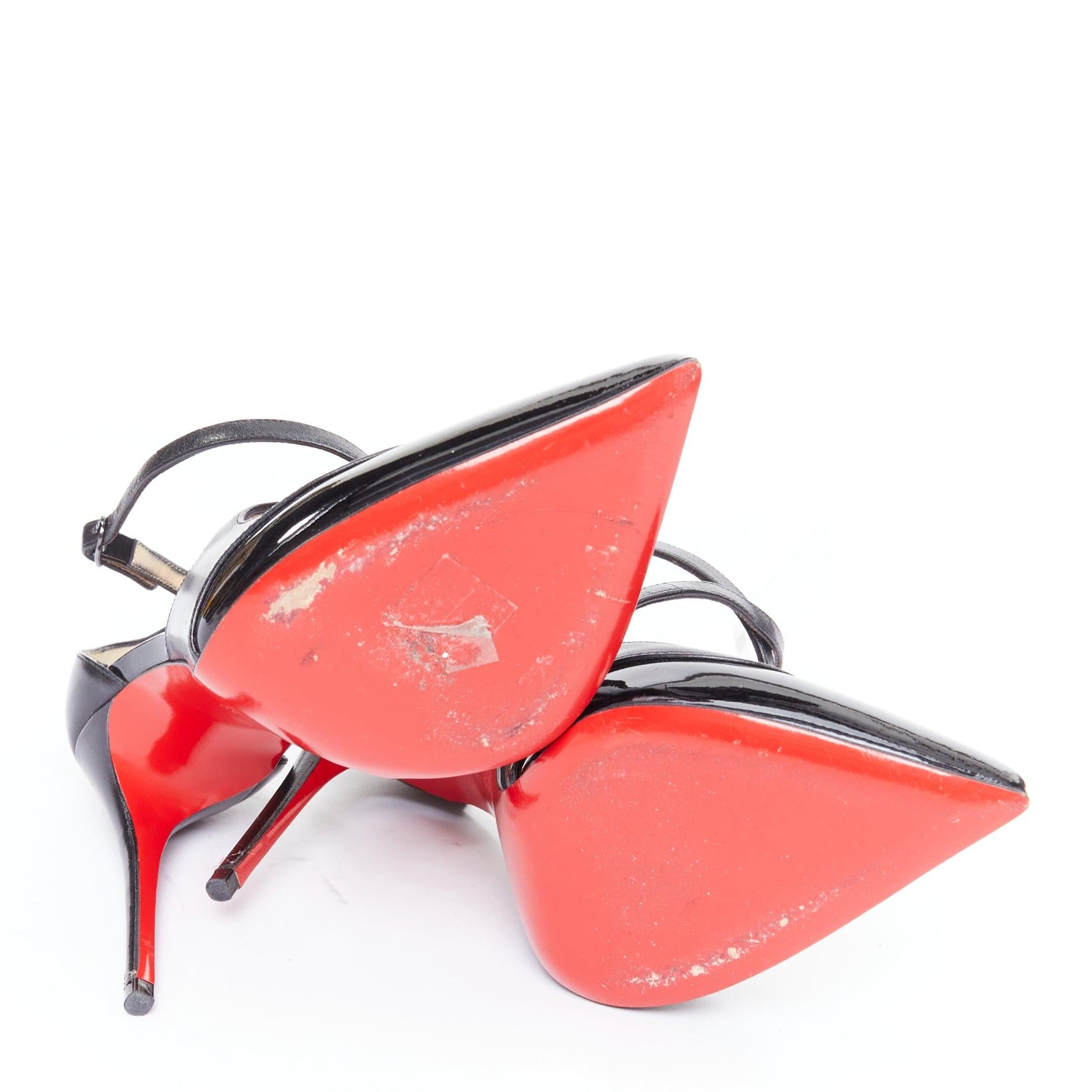 CHRISTIAN LOUBOUTIN Crissos 100 black patent criss cross strap pumps EU36 6