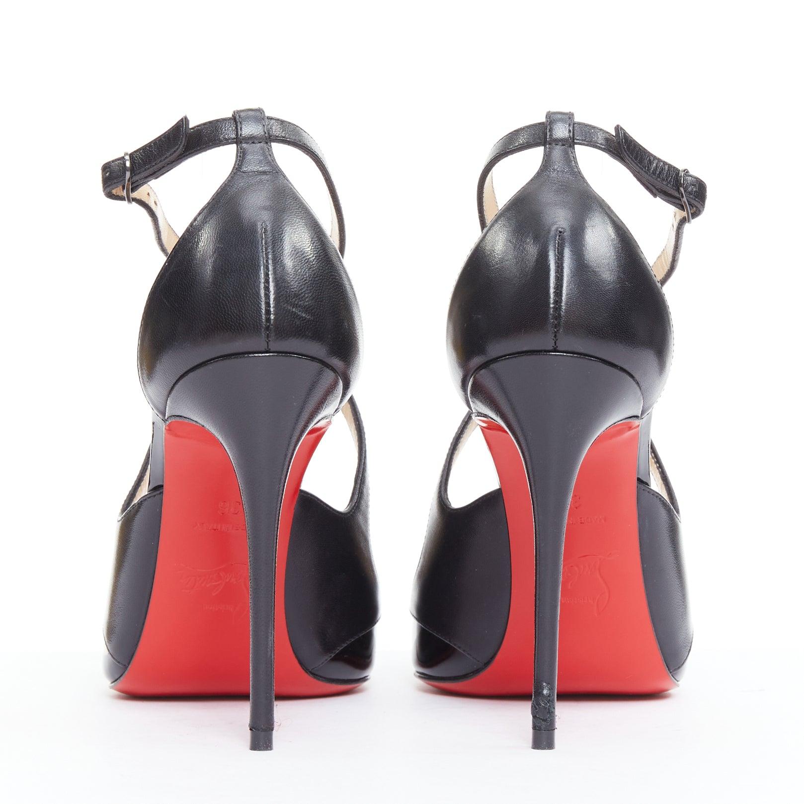 Women's CHRISTIAN LOUBOUTIN Crissos 100 black patent criss cross strap pumps EU36