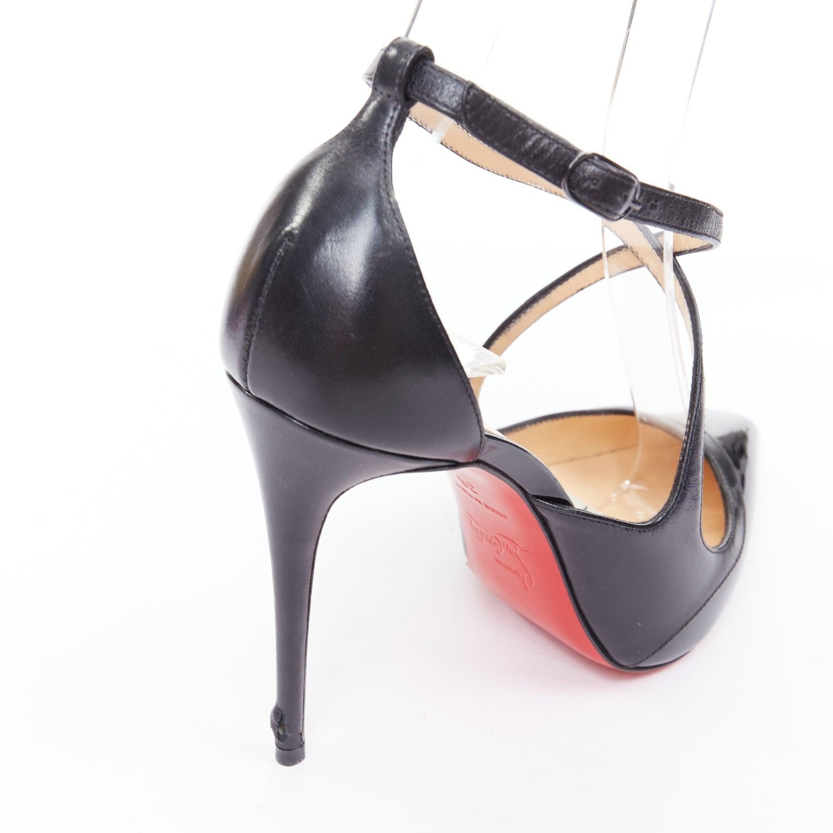 CHRISTIAN LOUBOUTIN Crissos 100 black patent criss cross strap pumps EU36 3