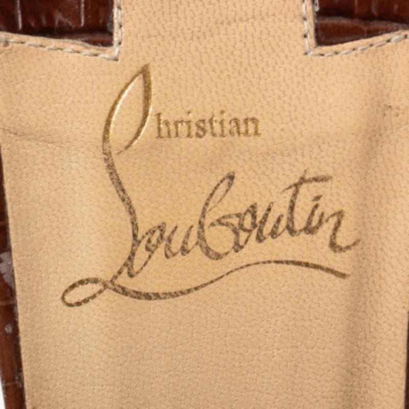 Women's Christian Louboutin Croc Embossed Leather Crococuty Ankle-Strap Pumps Size 40 For Sale