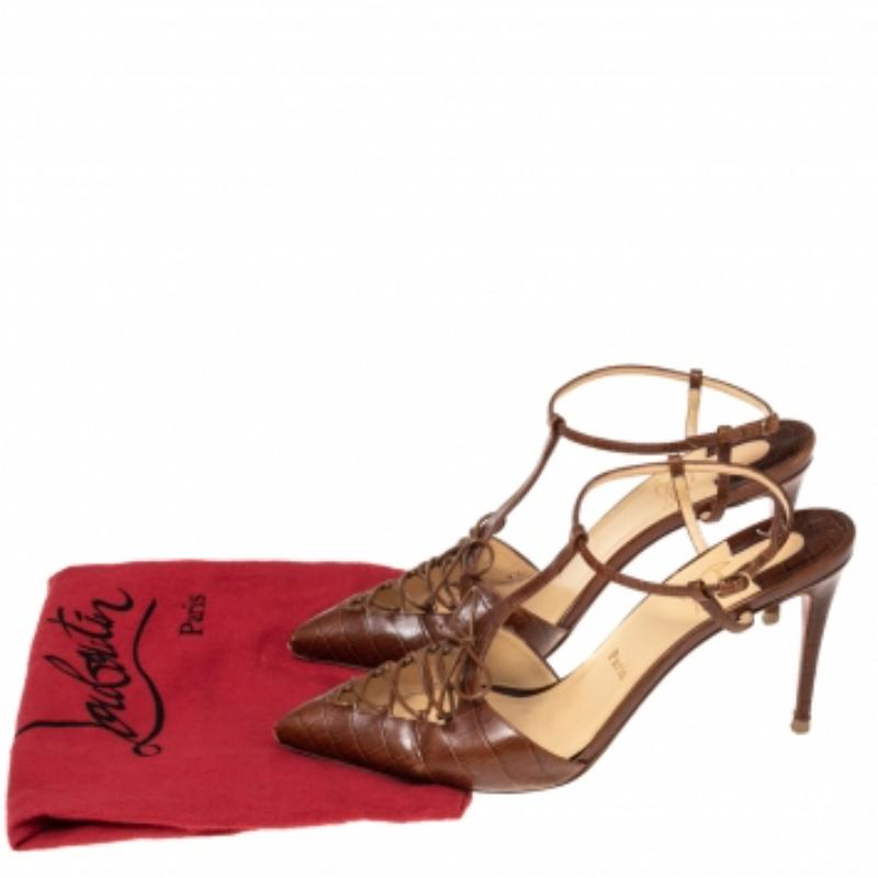 Christian Louboutin Croc Embossed Leather Crococuty Ankle-Strap Pumps Size 40 For Sale 3