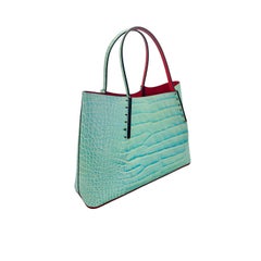 Christian Louboutin Crocodile Embossed Calfskin Spiked Small Cabarock Tote