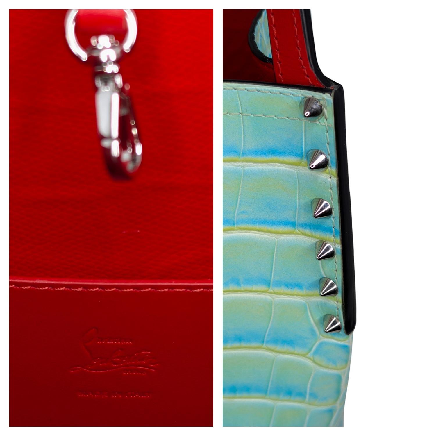 Christian Louboutin Crocodile Embossed Calfskin Spiked Small Cabarock Tote For Sale 4