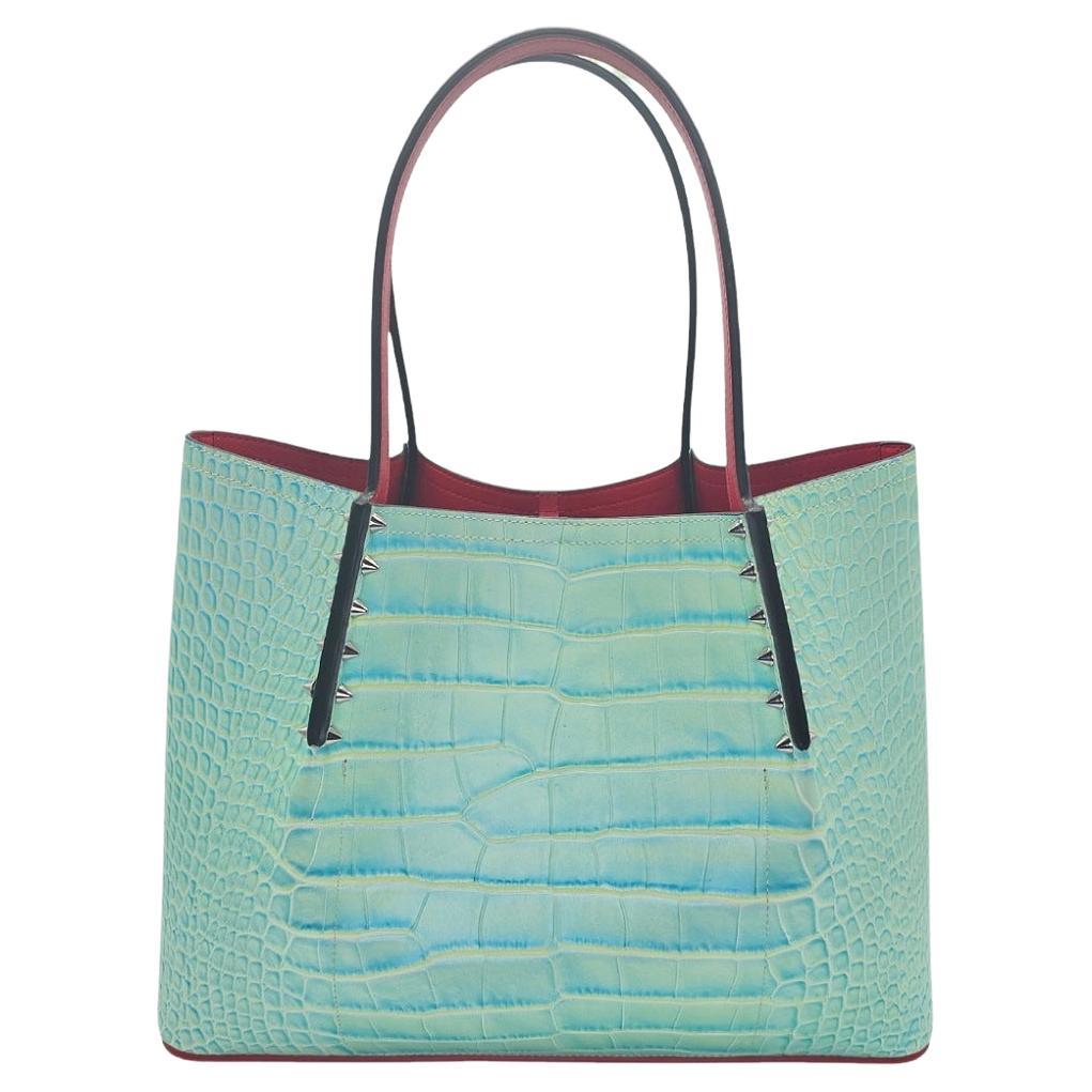 Christian Louboutin Crocodile Embossed Calfskin Spiked Small Cabarock Tote