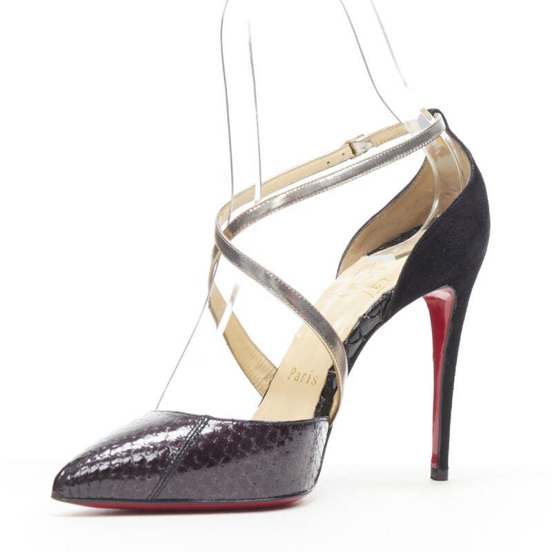CHRISTIAN LOUBOUTIN Cross Blake in pelle nera con cinturino metallico EU36 In condizioni buone in vendita a Hong Kong, NT