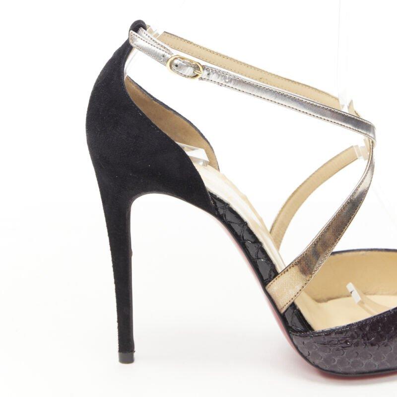 CHRISTIAN LOUBOUTIN Cross Blake in pelle nera con cinturino metallico EU36 in vendita 4