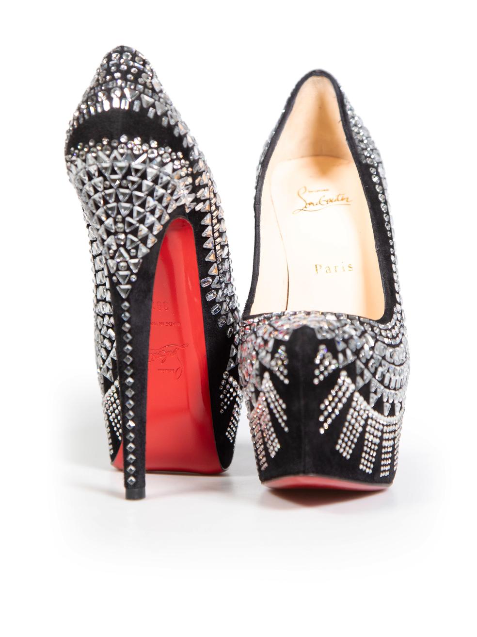 Noir Christian Louboutin escarpins à lanières décorées de cristaux, taille IT 38,5 en vente